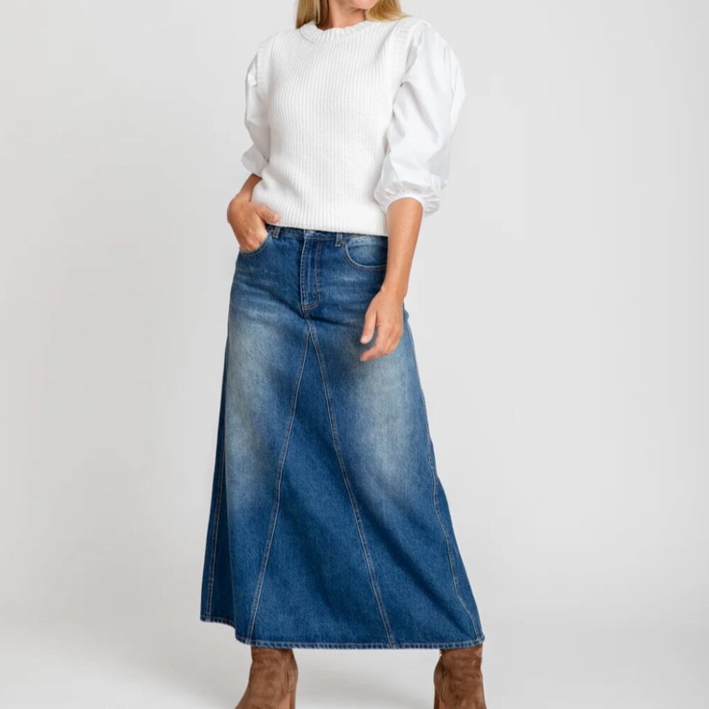 Spring classic A-Line Staple Burgess Collection Eve Maxi Denim Skirt Small